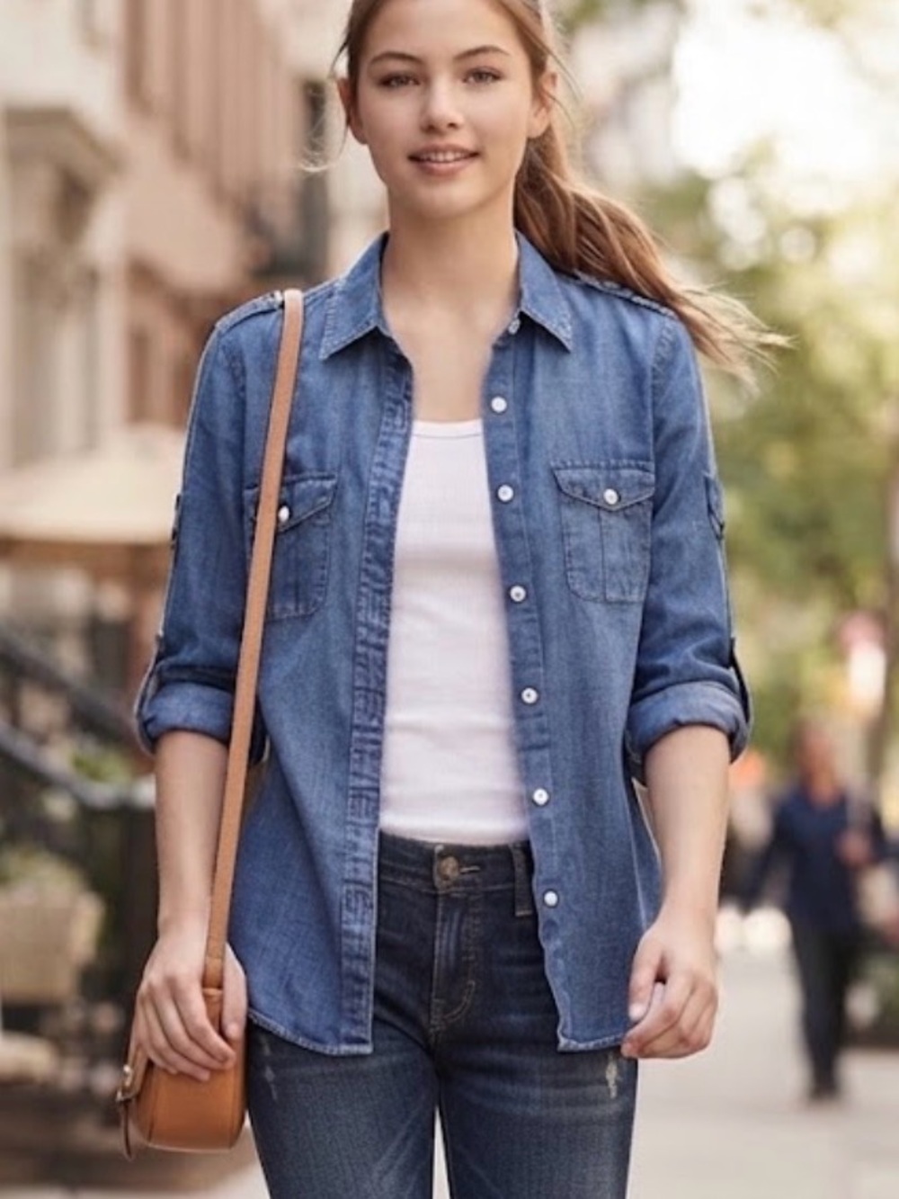 Lauren Ralph Lauren Vintage Denim Utility Button Down Shirt Medium Wash M